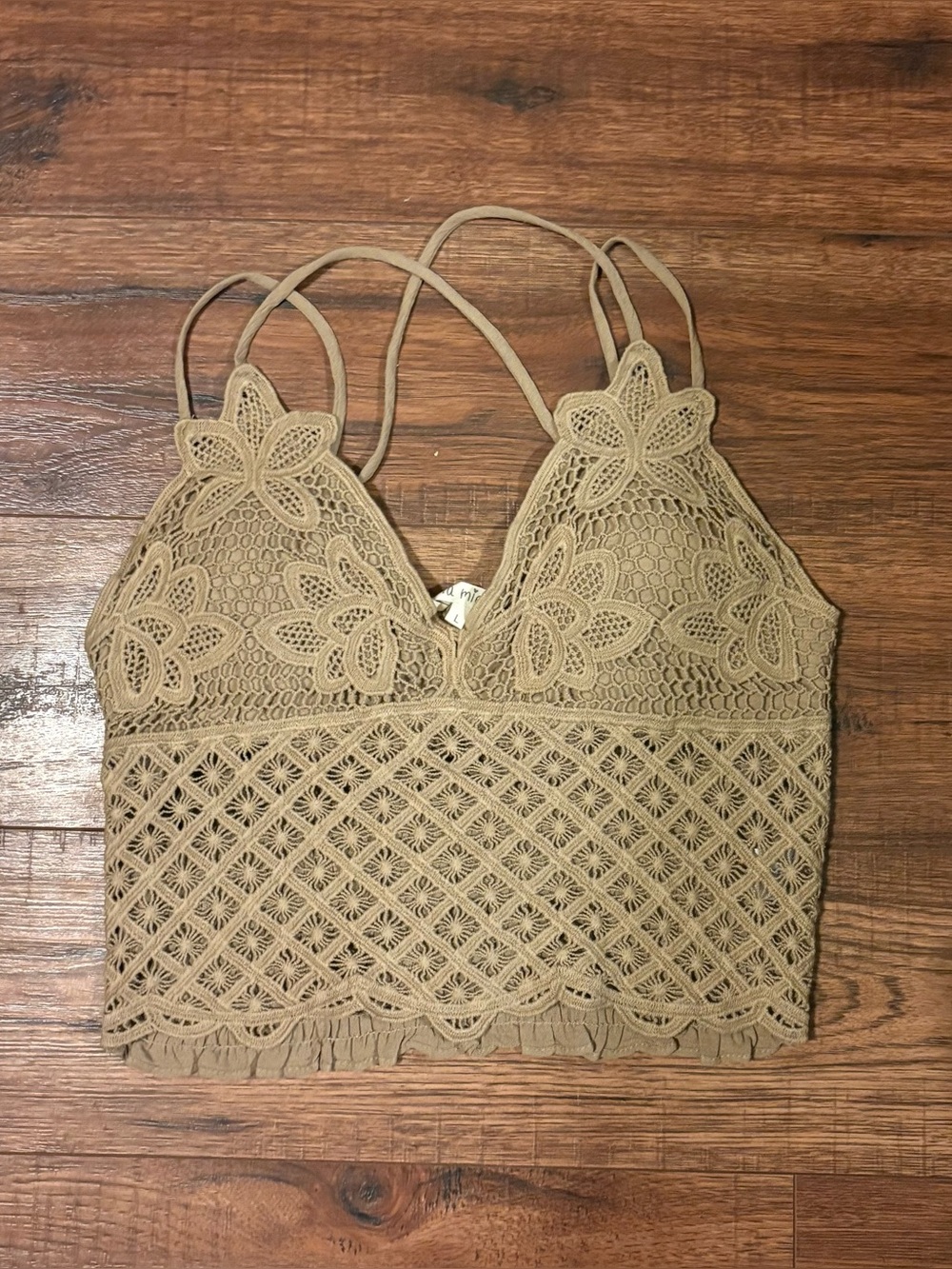 LA MIEL Crochet Lace Bralette Cami in Taupe